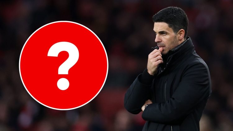 Mikel Arteta, Manager of Arsenal reacts during the Premier League match between Arsenal FC and Everton FC . Inset, question mark.