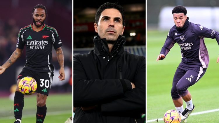 Raheem Sterling, Mikel Arteta, and Ethan Nwaneri.