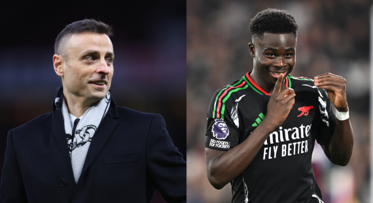 A split image with pundit Dimitar Berbatov on the left and Arsenal player Bukayo Saka on the right.