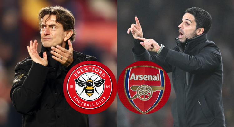 An image featuring Brentford boss Thomas Frank and Arsenal manager Mikel Arteta.