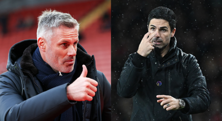 An image featuring Jamie Carragher and Mikel Arteta.
