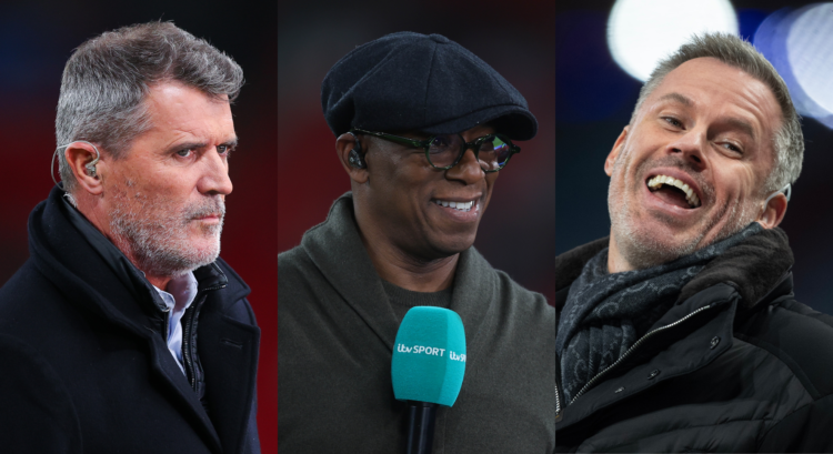 A split image featuring Roy Keane, Ian Wright and Jamie Carragher.