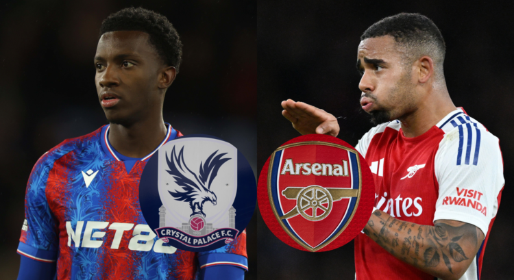 A split image featuring Eddie Nketiah of Crystal Palace and Gabriel Jesus of Arsenal.