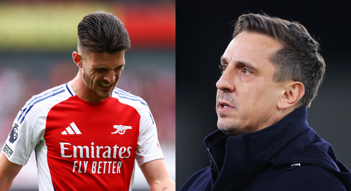 An image featuring Declan Rice and Gary Neville.
