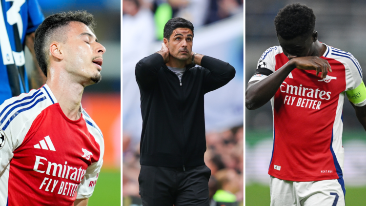 Split of Gabriel Martinelli, Mikel Arteta and Bukayo Saka