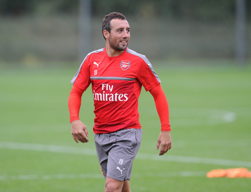 Santi Cazorla smiles during an Arsenal Training Session.