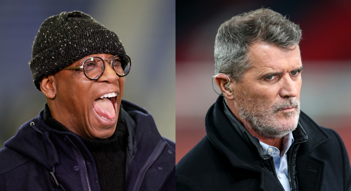 A split image with Ian Wright and Roy Keane.