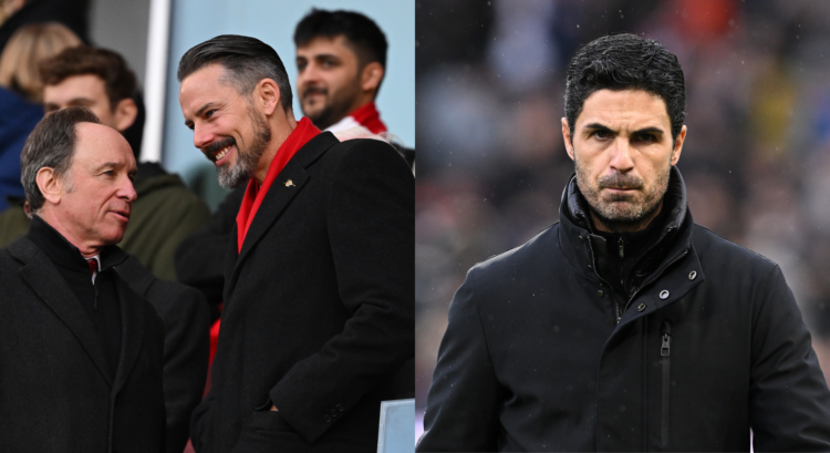 An image featuring Josh Kroenke and Mikel Arteta of Arsenal.