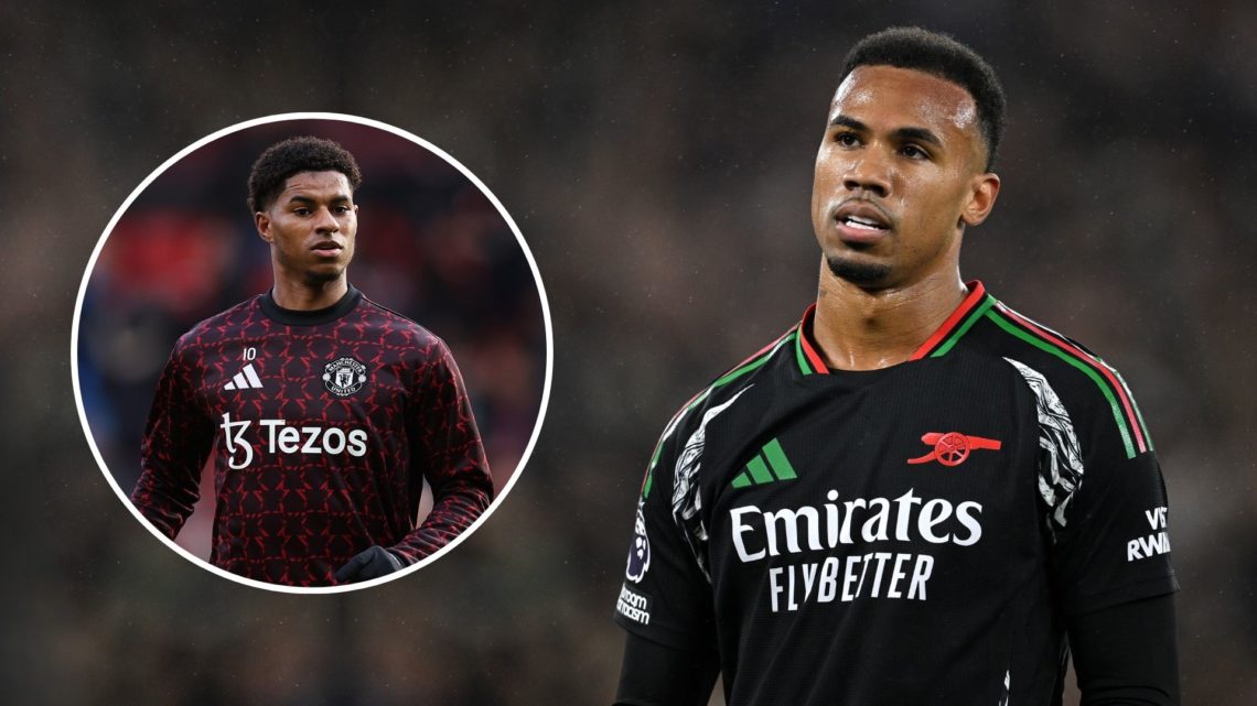 Gabriel Magalhaes with Marcus Rashford inset