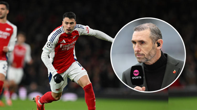Image of Martinelli playing for arsenal and Keown inset