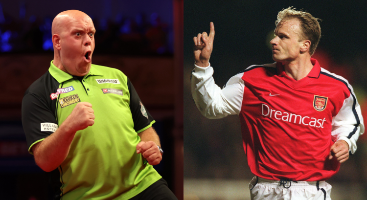 Michael van Gerwen and Dennis Bergkamp celebrate.