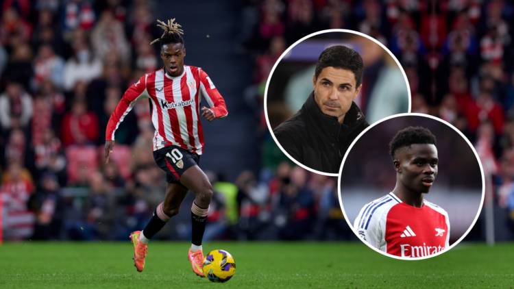 Nico Williams with Arteta and Saka insets