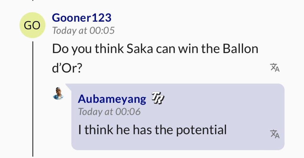 Pierre-Emerick Aubameyang replies to a question about Arsenal's Bukayo Saka on the Residency app