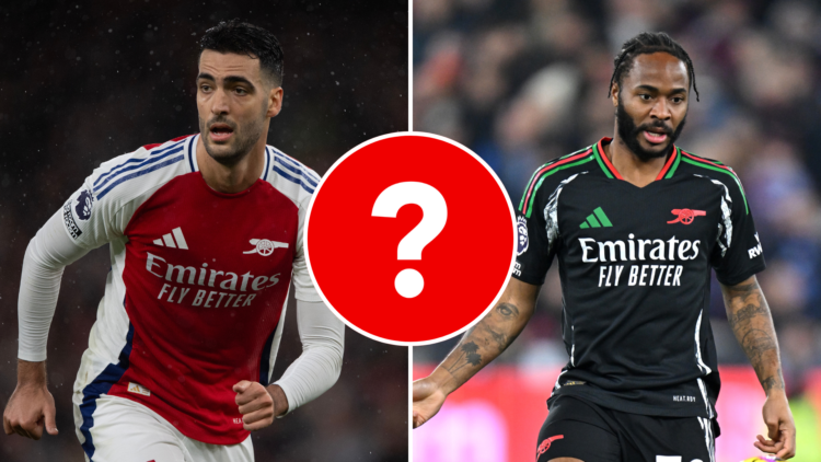 Split of Raheem Sterling (R) and Mikel Merino (L) with a question mark in the middle
