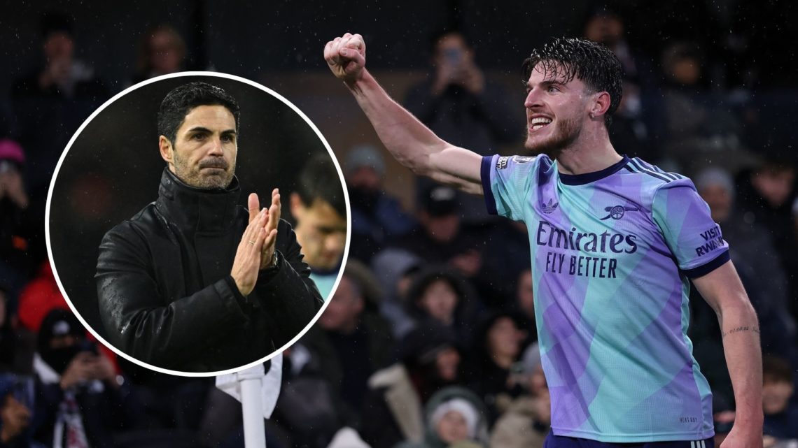 Declan Rice. Inset, Mikel Arteta.