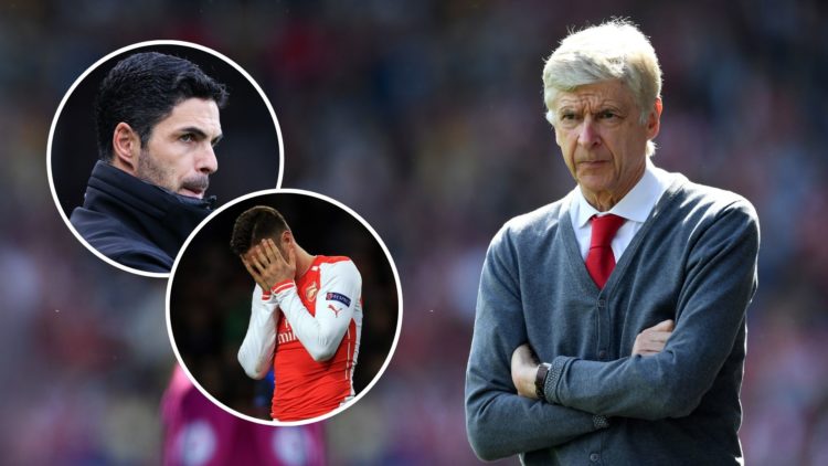 Arsene Wenger. Inset, Mikel Arteta and Oliver Giroud.