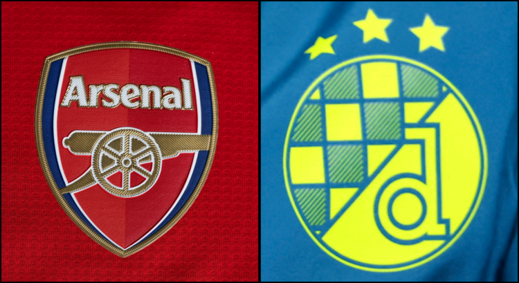 An image featuring the Arsenal and Dinamo Zagreb badges.