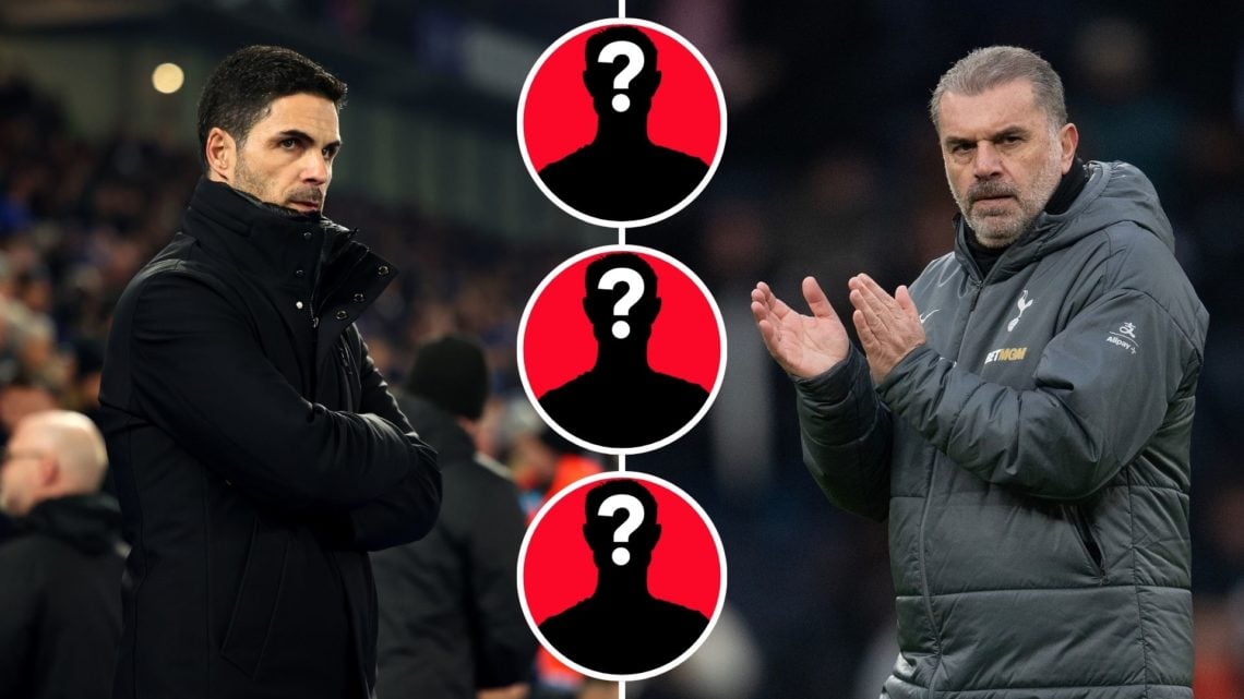 Mikel Arteta and Ange Postecoglou. Inset, three silhouettes.