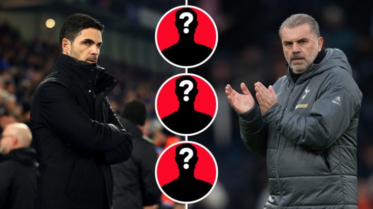 Mikel Arteta and Ange Postecoglou. Inset, three silhouettes.