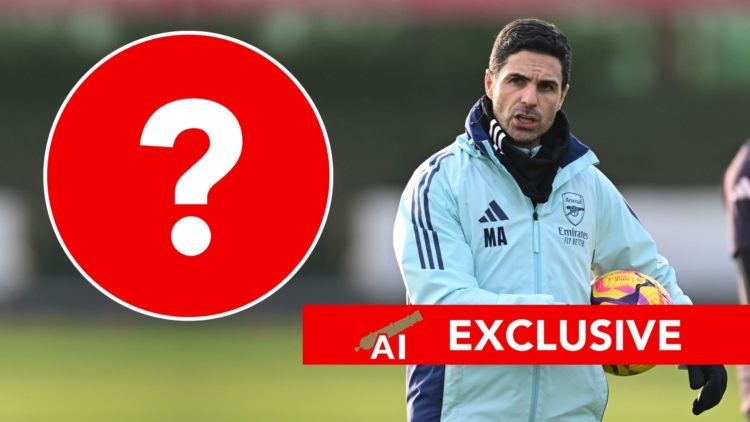 Mikel Arteta. Inset, a question mark.