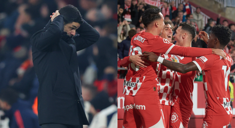 An image featuring Mikel Arteta and Girona players.