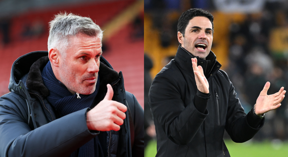 An image featuring Jamie Carragher and Mikel Arteta.