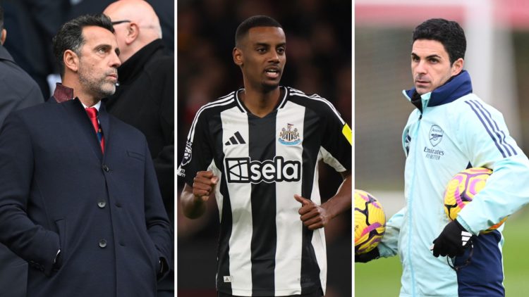 Edu Gaspar, Alexander Isak, and Mikel Arteta.