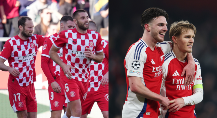 An image featuring Girona and Arsenal players.