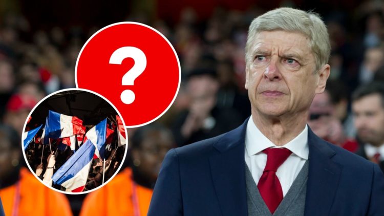 Arsene Wenger. Inset, French flags and a question mark.