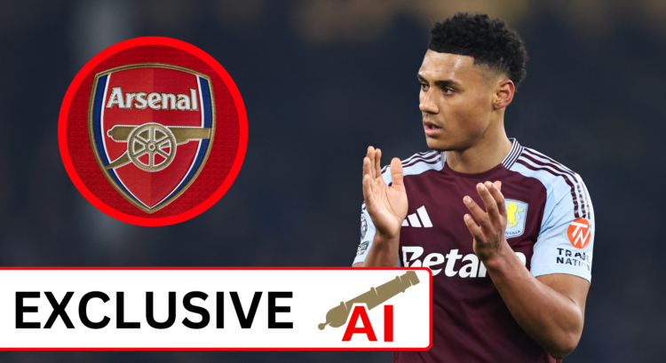 An image featuring Arsenal badge and Ollie Watkins.