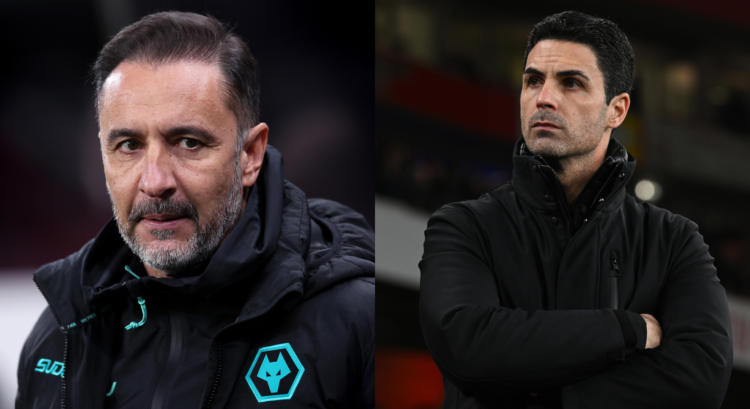 An image featuring Wolves manager Vitor Pereira and Arsenal boss Mikel Arteta.