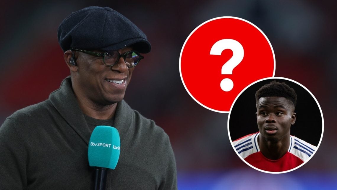 Ian Wright. Inset, Bukayo Saka and a question mark.