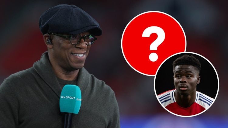 Ian Wright. Inset, Bukayo Saka and a question mark.