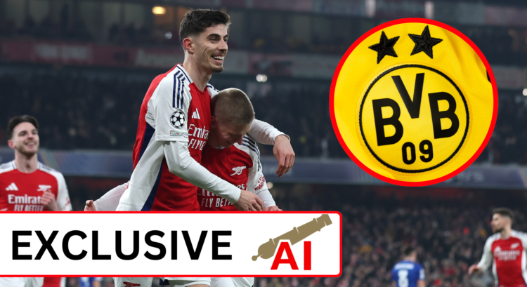 An image featuring Oleksandr Zinchenko and the Borussia Dortmund badge.