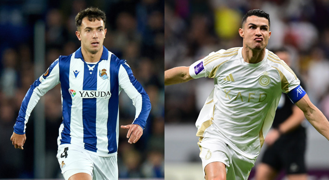 An image featuring Martin Zubimendi and Cristiano Ronaldo.