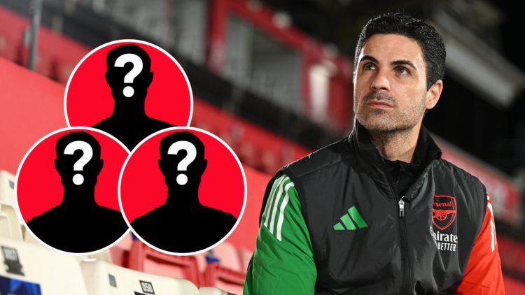 Mikel Arteta with three silhouettes inset.