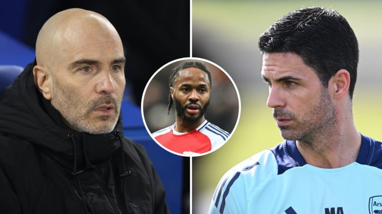 Split image of Enzo Maresca and Mikel Arteta. Inset, Raheem Sterling.