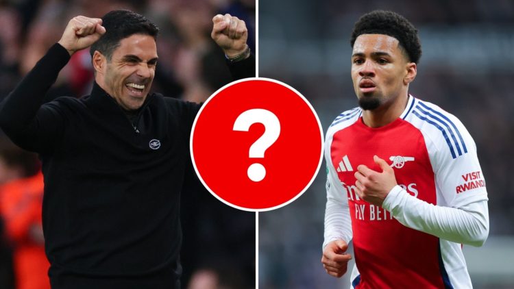 Split image of Mikel Arteta and Ethan Nwaneri. Inset, a question mark.