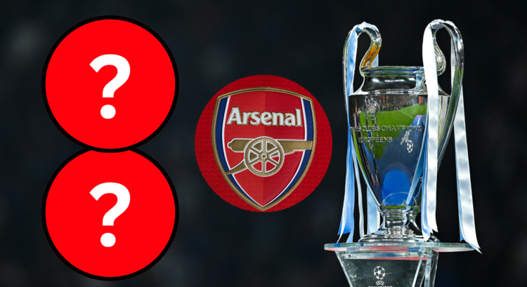 An image featuring the Arsenal badge and the Champions League trophy.