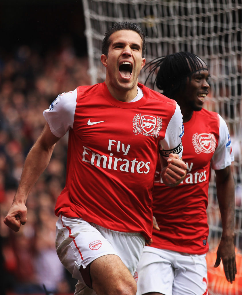 Robin van Persie celebrates during Arsenal v Norwich City in the Premier League clash.