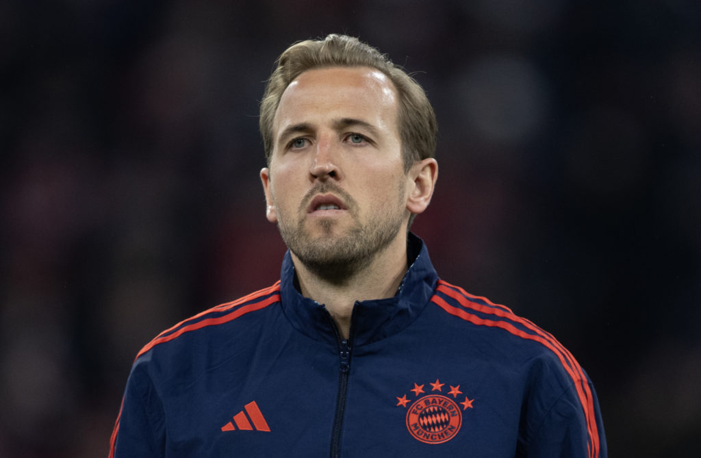 Harry Kane looking on ahead of Bayern Munich vs Arsenal