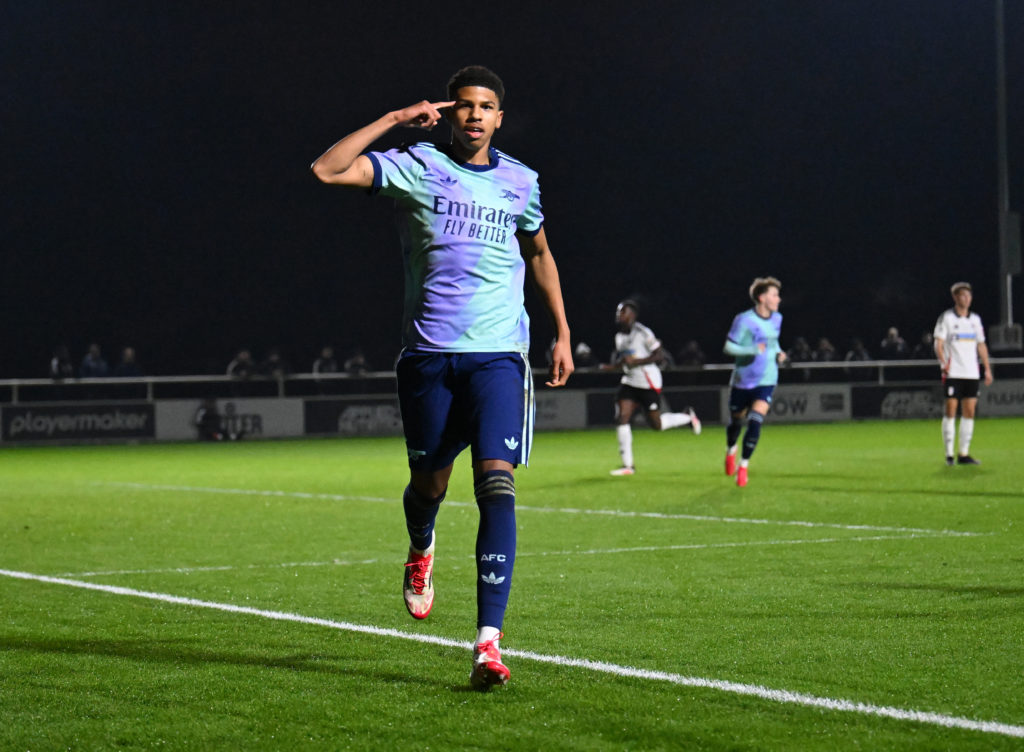 Andre Harriman-Annous celebrates scoring during Fulham U18 v Arsenal U18 in the FA Youth Cup 5th Round clash.
