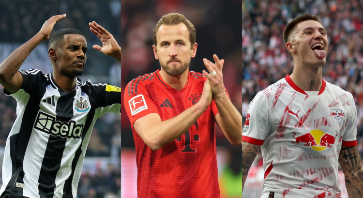 A split image featuring Alexander Isak, Harry Kane and Benjamin Sesko.