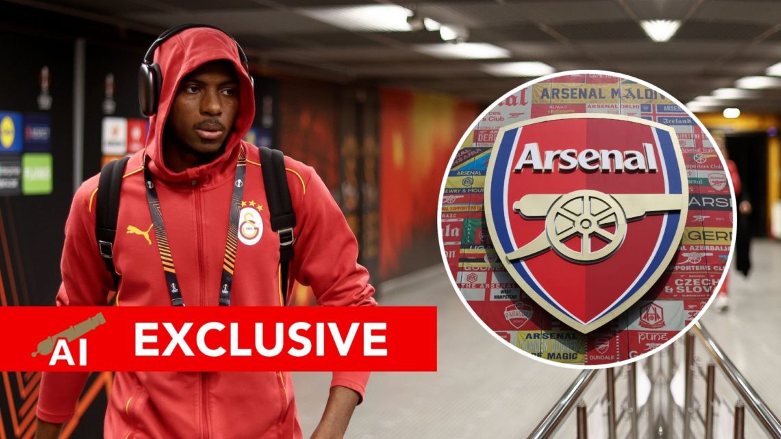 Victor Osimhen of Galatasaray A.S. arrives at the stadium prior to the UEFA Europa League 2024/25 League Knockout Play-off Second Leg match. Inset,...