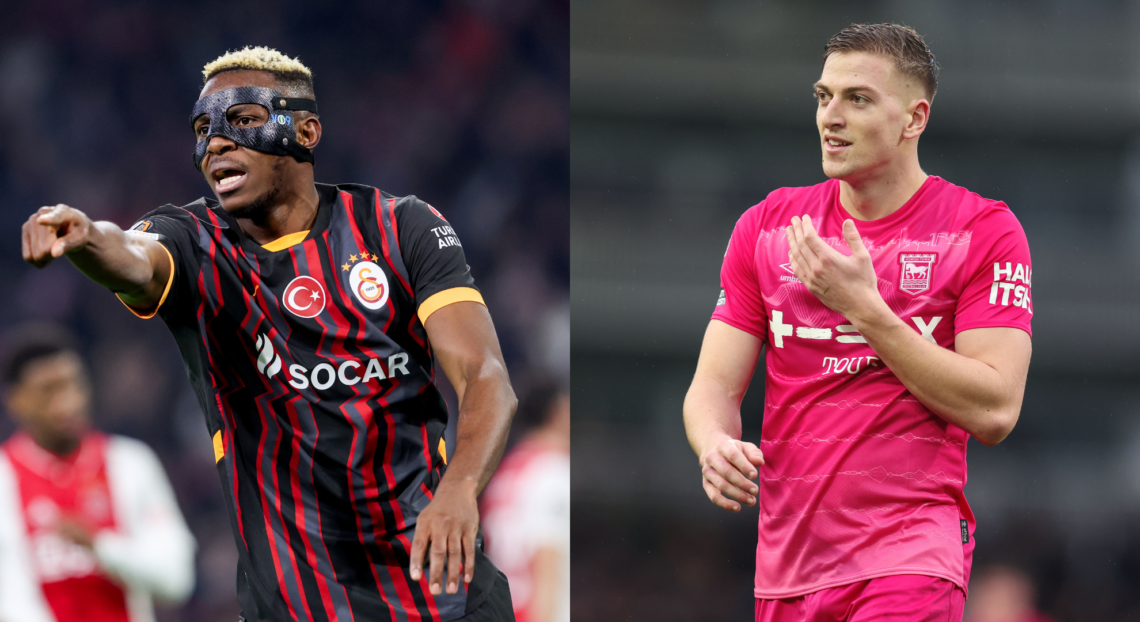 A split image featuring Victor Osimhen and Liam Delap.