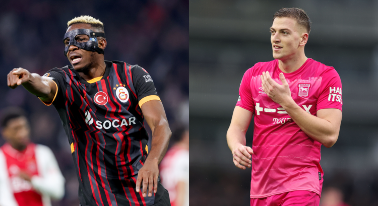 A split image featuring Victor Osimhen and Liam Delap.