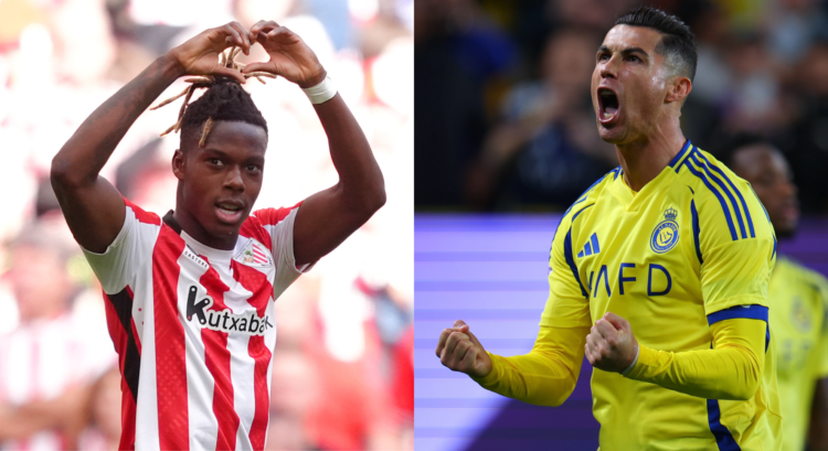 A split image featuring Nico Williams and Cristiano Ronaldo.