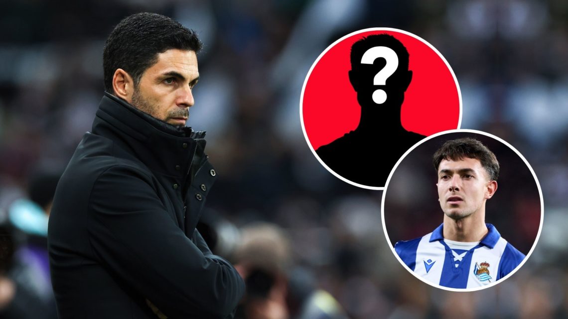 Mikel Arteta. Inset, Martin Zubimendi and a mystery player.