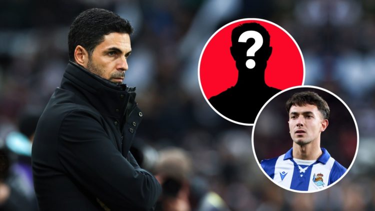 Mikel Arteta. Inset, Martin Zubimendi and a mystery player.