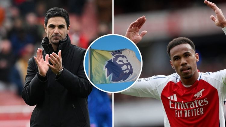 Split image: Mikel Arteta clasps the fans after the Premier League match between Arsenal FC and Chelsea FC, Gabriel of Arsenal reacts during the Pr...
